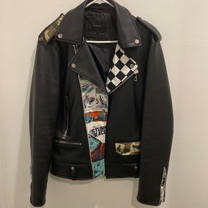 Zara men’s faux leather jacket with army fatigue design